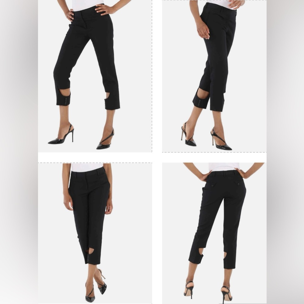 BURBERRY BLACK 100% YEAR ROUND VIRGIN WOOL PANTS WITH UNIQUE CUT OUT DETAILING